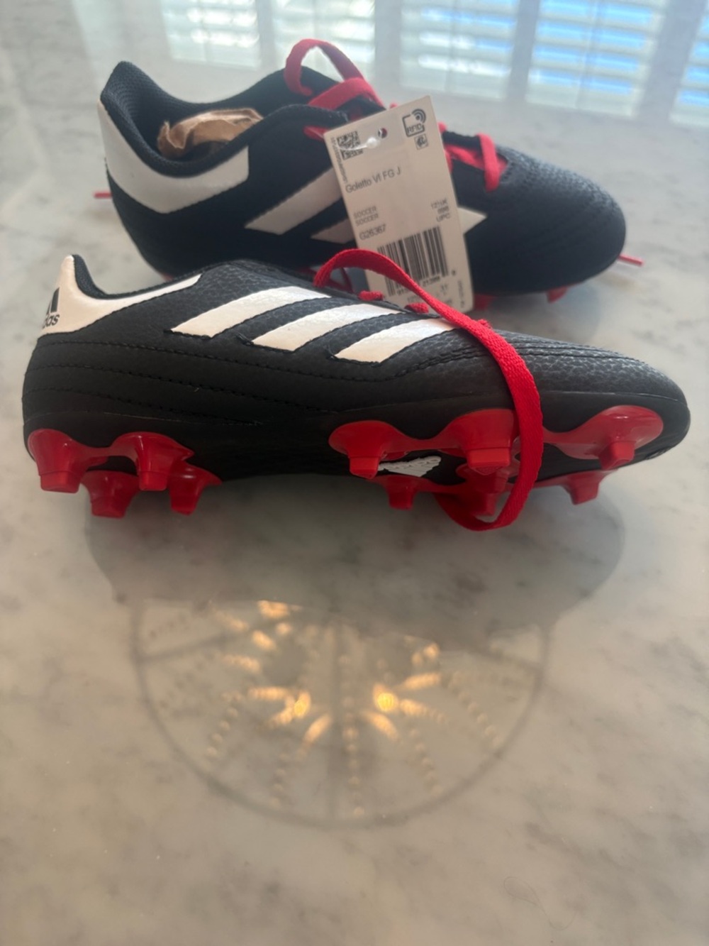 adidas Kids Black & White cleats with Red Laces - Picture 2 of 2